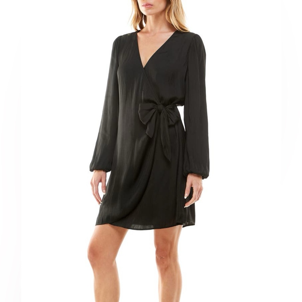 Socialite Satin Long Sleeve Wrap Dress XS